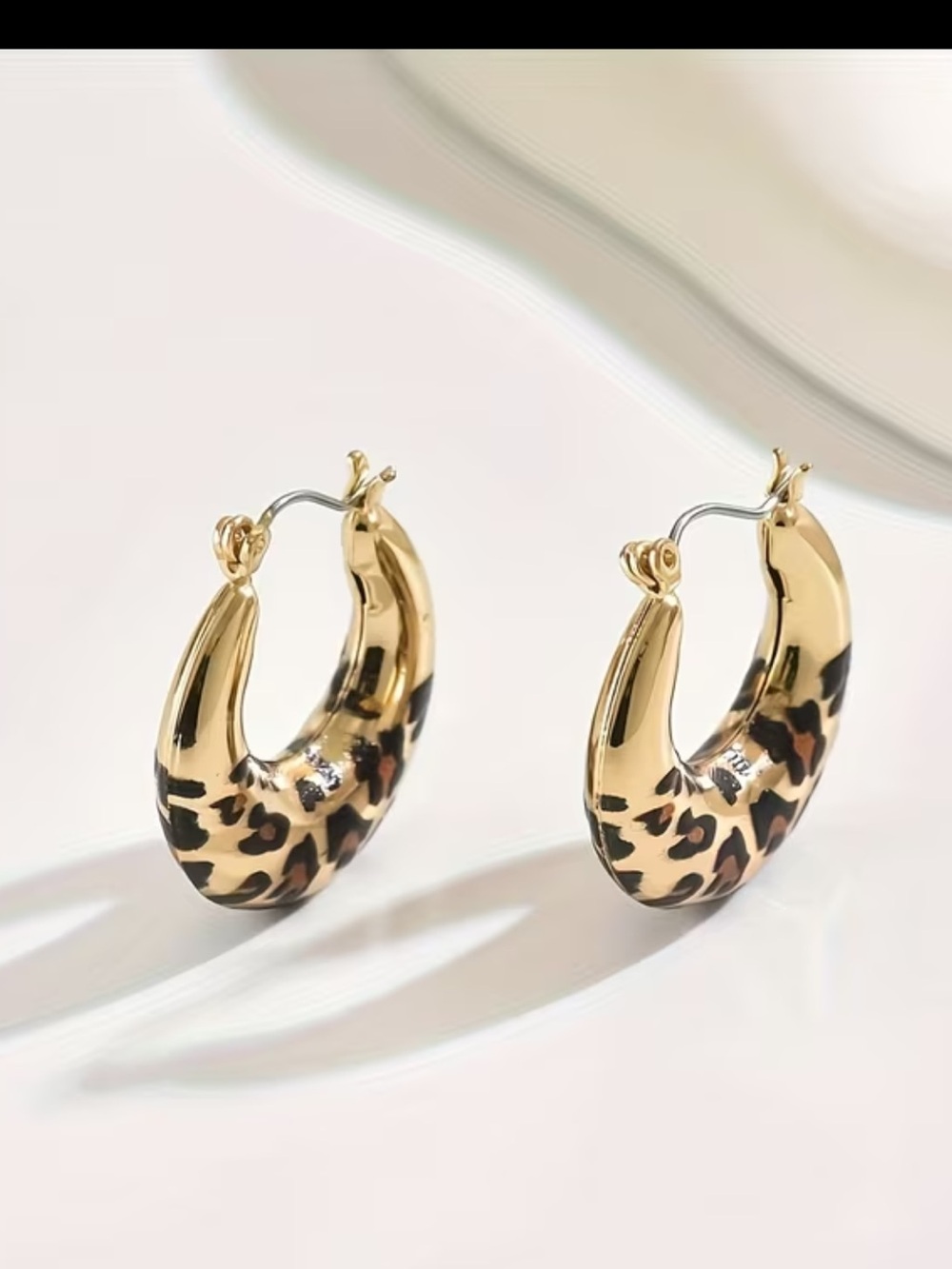 Gold-tone Leopard Print Hoop Earrings - Women Jewelry